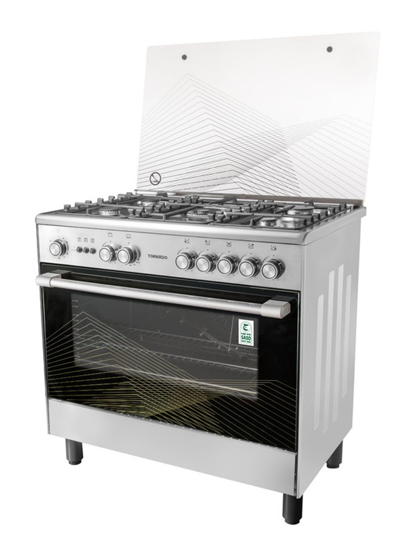 Tornado 90x60cm Freestanding Cooker, Full Gas Cooking Range with 5 Burners, Automatic Ignition & Full Safety,  two Convection Fan &Cooling Fan, Stainless Steel Finish, Separate Knob Stainless steel, Enamel holder pan, 9T10HUA1X1ASS - Image 1